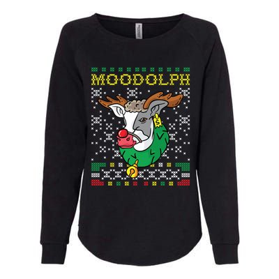 Moodolph Moo Cow Reindeer Ugly Christmas Farmer Womens California Wash Sweatshirt