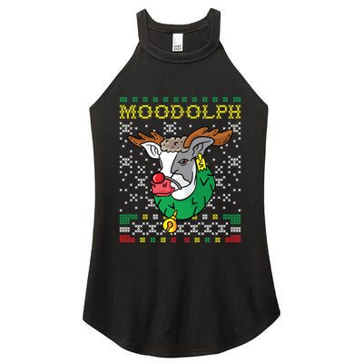 Moodolph Moo Cow Reindeer Ugly Christmas Farmer Women’s Perfect Tri Rocker Tank