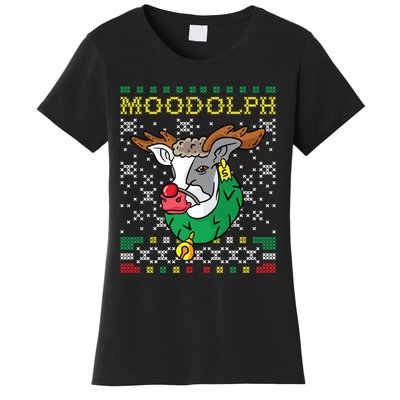 Moodolph Moo Cow Reindeer Ugly Christmas Farmer Women's T-Shirt