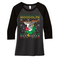 Moodolph Moo Cow Reindeer Ugly Christmas Farmer Women's Tri-Blend 3/4-Sleeve Raglan Shirt