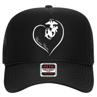 MARINE MOM CURVE HEART High Crown Mesh Back Trucker Hat