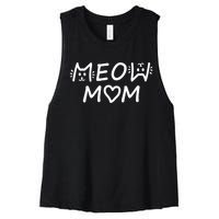 Meow Mom Cat Lady Cat Lovers Women's Racerback Cropped Tank