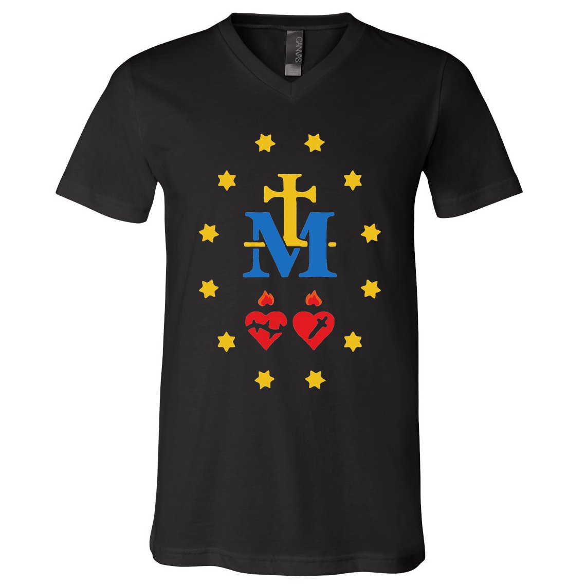 Miraculous Medal Catholic Holy Mary Sacred Heart Jesus V-Neck T-Shirt