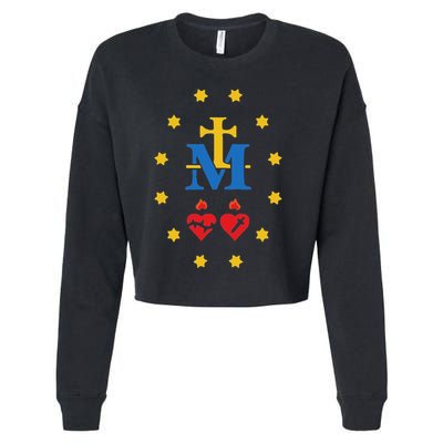 Miraculous Medal Catholic Holy Mary Sacred Heart Jesus Cropped Pullover Crew