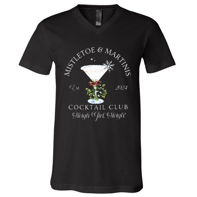 Mistletoe & Martinis Cocktail Club Sleigh Apparel V-Neck T-Shirt