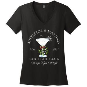 Mistletoe & Martinis Cocktail Club Sleigh Apparel Women's V-Neck T-Shirt