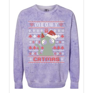 Meowy Merry Catmas Christmas Cat Lover Ugly Sweater Outfit Gift Colorblast Crewneck Sweatshirt