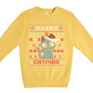 Meowy Merry Catmas Christmas Cat Lover Ugly Sweater Outfit Gift Premium Crewneck Sweatshirt