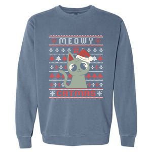 Meowy Merry Catmas Christmas Cat Lover Ugly Sweater Outfit Gift Garment-Dyed Sweatshirt