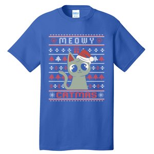 Meowy Merry Catmas Christmas Cat Lover Ugly Sweater Outfit Gift Tall T-Shirt