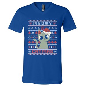 Meowy Merry Catmas Christmas Cat Lover Ugly Sweater Outfit Gift V-Neck T-Shirt