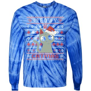 Meowy Merry Catmas Christmas Cat Lover Ugly Sweater Outfit Gift Tie-Dye Long Sleeve Shirt