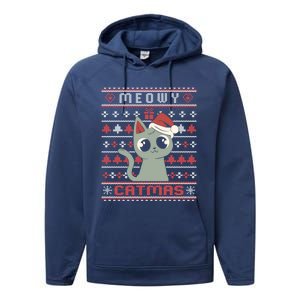 Meowy Merry Catmas Christmas Cat Lover Ugly Sweater Outfit Gift Performance Fleece Hoodie