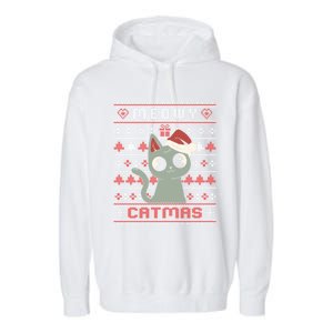 Meowy Merry Catmas Christmas Cat Lover Ugly Sweater Outfit Gift Garment-Dyed Fleece Hoodie