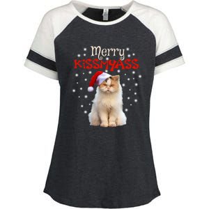 Merry Myass Cagift Cute Cat With Christmas Santa Hat Cute Gift Enza Ladies Jersey Colorblock Tee