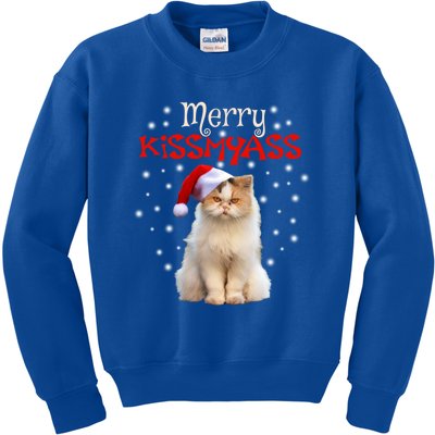 Merry Myass Cagift Cute Cat With Christmas Santa Hat Cute Gift Kids Sweatshirt