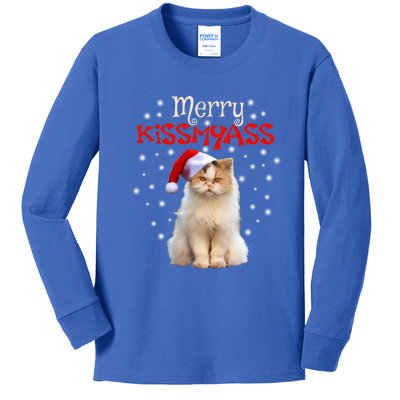 Merry Myass Cagift Cute Cat With Christmas Santa Hat Cute Gift Kids Long Sleeve Shirt