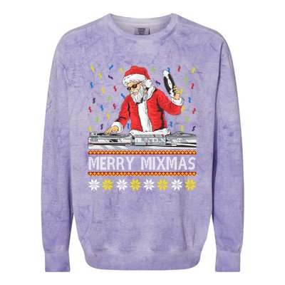 Merry Mixmas Dj Santa Claus Music Lovers Christmas Party Gift Colorblast Crewneck Sweatshirt