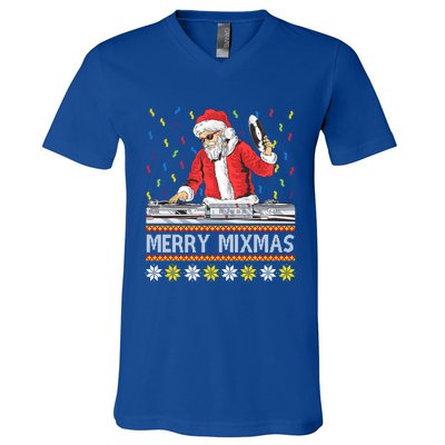 Merry Mixmas Dj Santa Claus Music Lovers Christmas Party Gift V-Neck T-Shirt