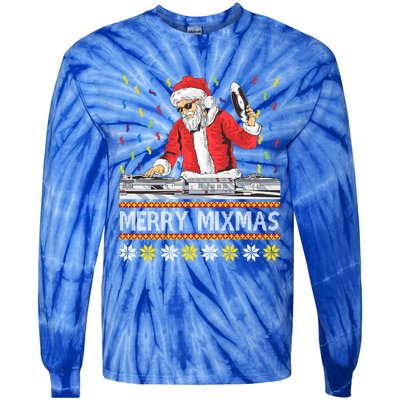 Merry Mixmas Dj Santa Claus Music Lovers Christmas Party Gift Tie-Dye Long Sleeve Shirt