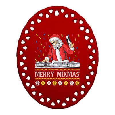 Merry Mixmas Dj Santa Claus Music Lovers Christmas Party Gift Ceramic Oval Ornament