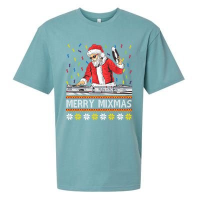 Merry Mixmas Dj Santa Claus Music Lovers Christmas Party Gift Sueded Cloud Jersey T-Shirt