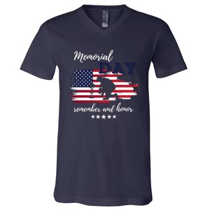 Military Memorial Day Patriotic American V-Neck T-Shirt