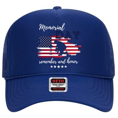 Military Memorial Day Patriotic American High Crown Mesh Back Trucker Hat