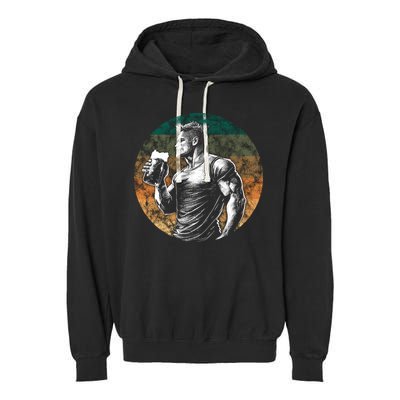 Muscular Man Drinking Beer Garment-Dyed Fleece Hoodie