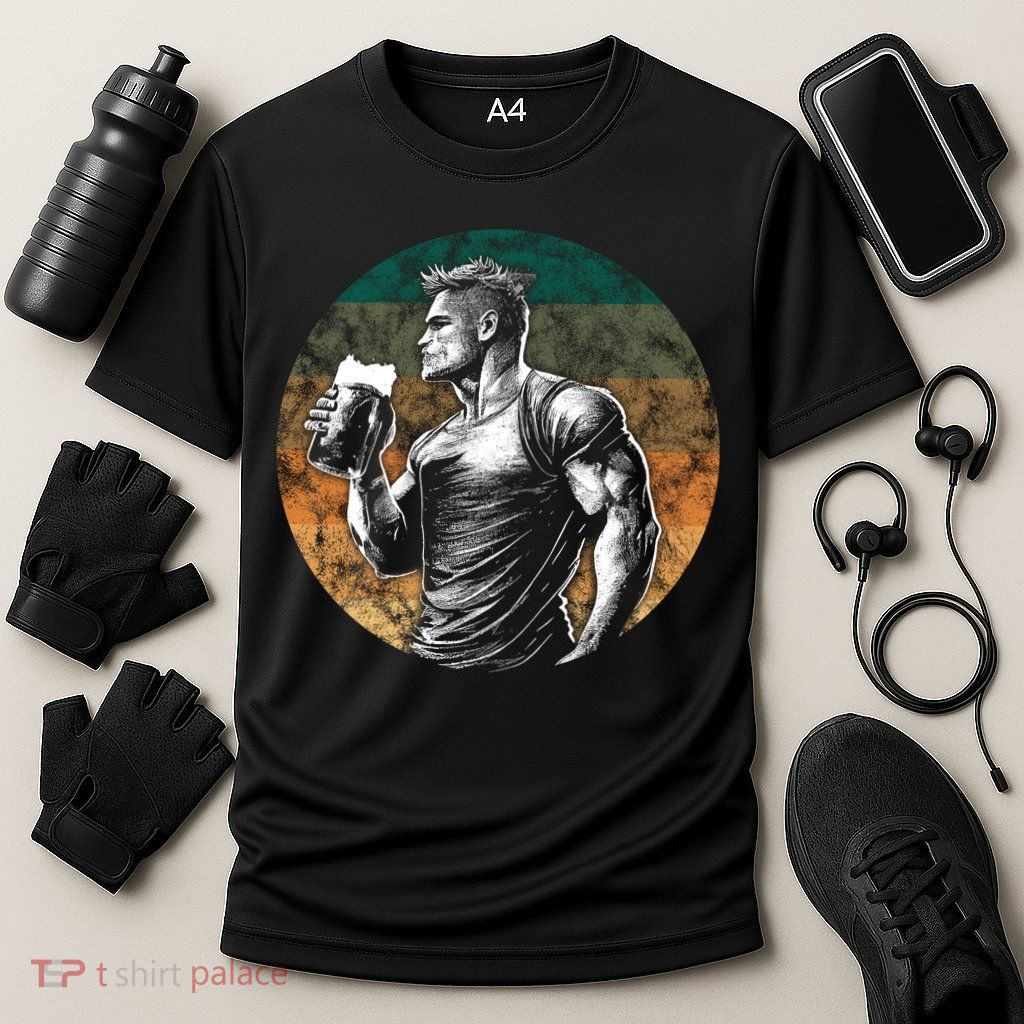 Muscular Man Drinking Beer Performance Shirt