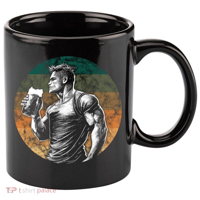 Muscular Man Drinking Beer 11oz C Handle Ceramic Mug