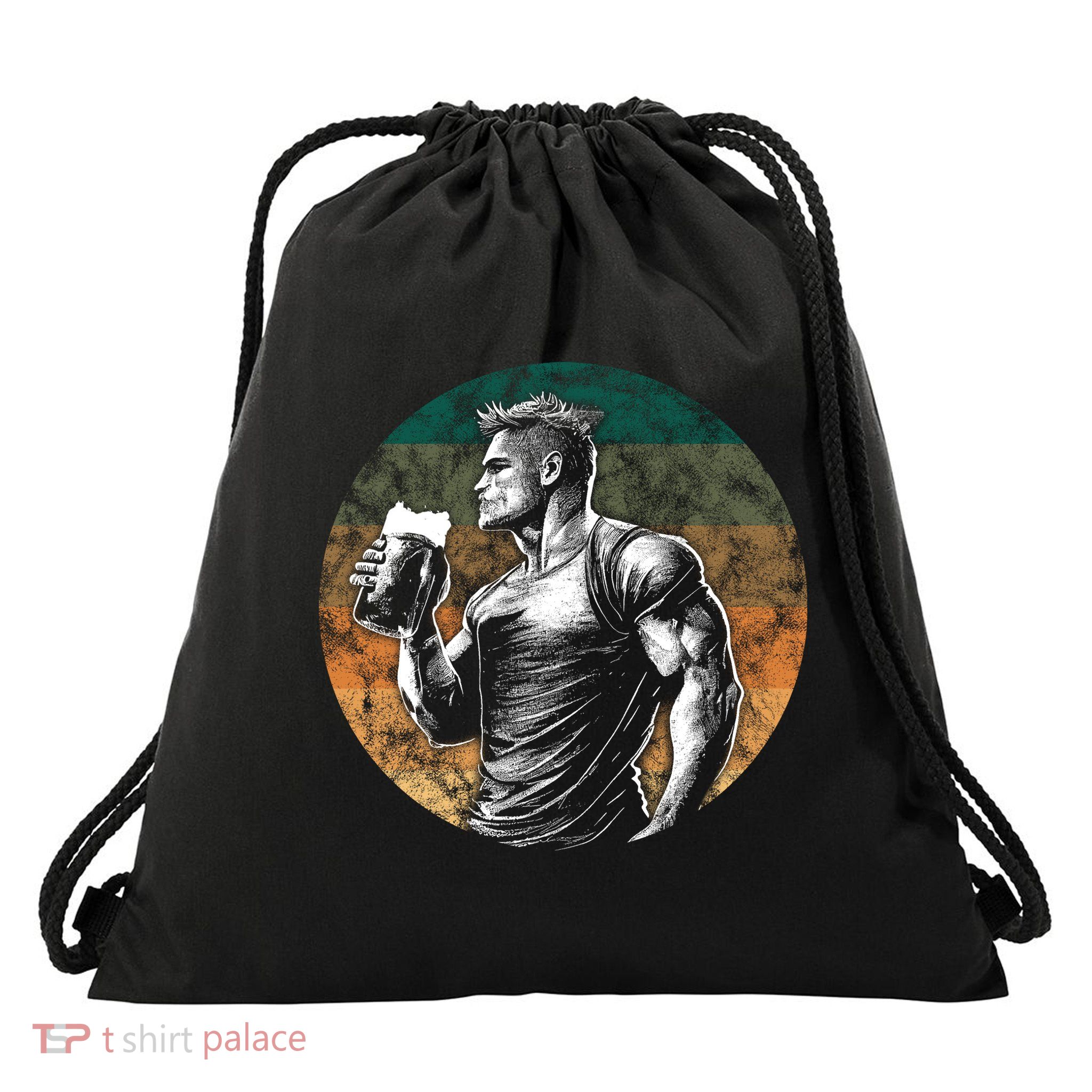 Muscular Man Drinking Beer Drawstring Bag