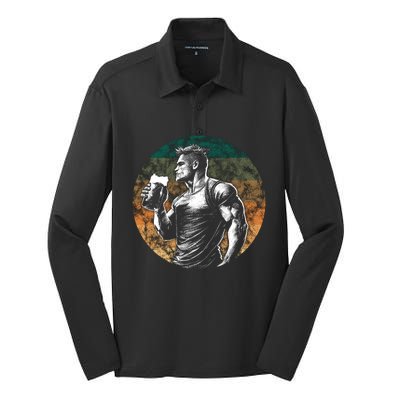 Muscular Man Drinking Beer Silk Touch Performance Long Sleeve Polo