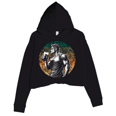 Muscular Man Drinking Beer Crop Fleece Hoodie