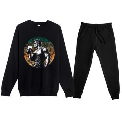 Muscular Man Drinking Beer Premium Crewneck Sweatsuit Set