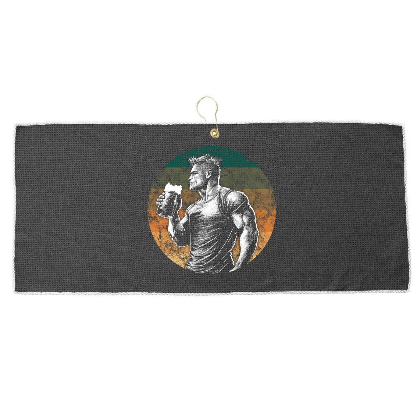 Muscular Man Drinking Beer Large Microfiber Waffle Golf Towel