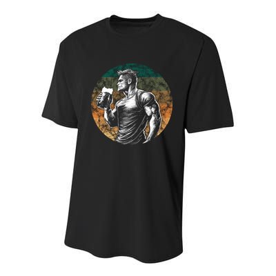 Muscular Man Drinking Beer Youth Performance Sprint T-Shirt