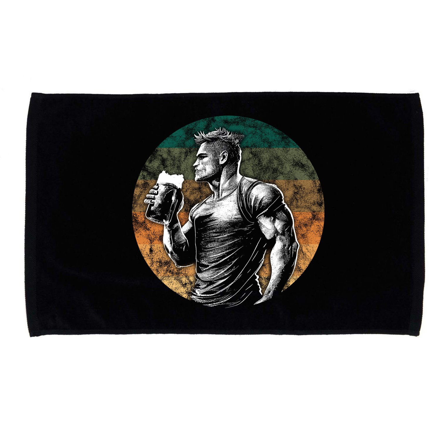 Muscular Man Drinking Beer Microfiber Hand Towel