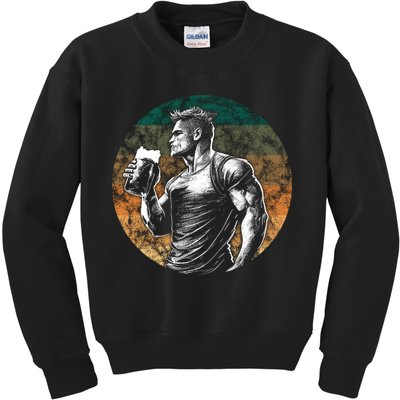 Muscular Man Drinking Beer Kids Sweatshirt