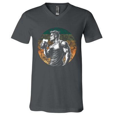 Muscular Man Drinking Beer V-Neck T-Shirt