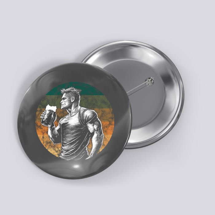Muscular Man Drinking Beer Button