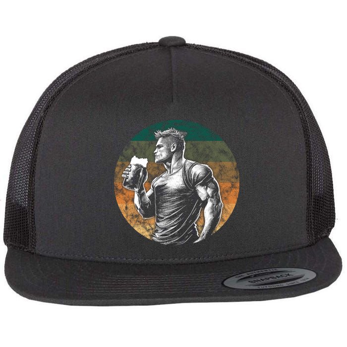 Muscular Man Drinking Beer Flatbill Hat