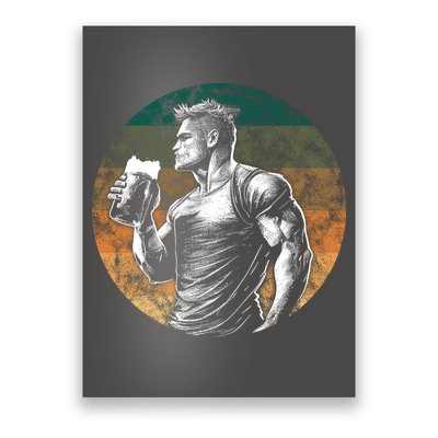 Muscular Man Drinking Beer Poster