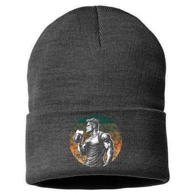 Muscular Man Drinking Beer Sustainable Knit Beanie