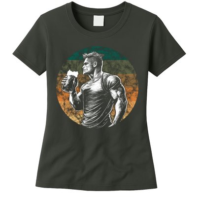 Muscular Man Drinking Beer Womens T-Shirt