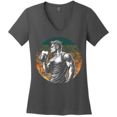 Muscular Man Drinking Beer Women's V-Neck T-Shirt