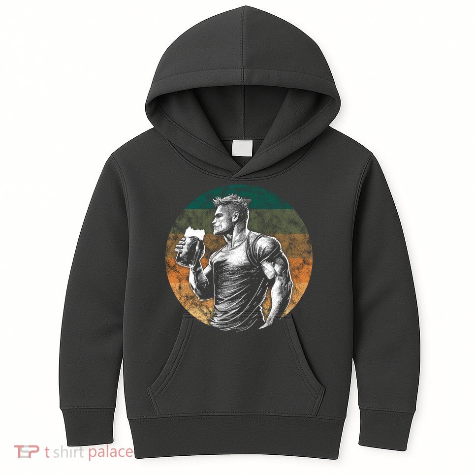 Muscular Man Drinking Beer Kids Hoodie