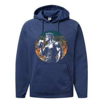 Muscular Man Drinking Beer Performance Fleece Hoodie