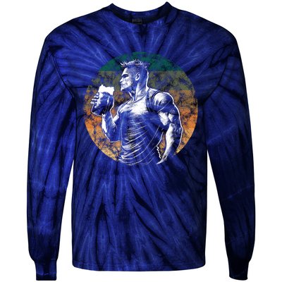 Muscular Man Drinking Beer Tie-Dye Long Sleeve Shirt