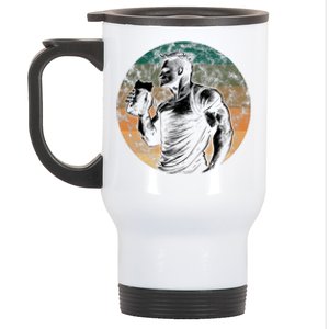 Muscular Man Drinking Beer Stainless Steel Travel Mug